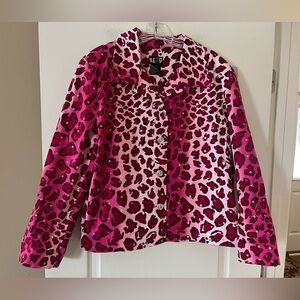 Redd Jeans Brand Pink Animal Print Rhinestone Women's Jacket Size L/XL
